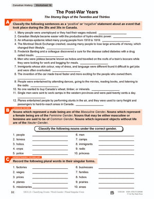 The Post-War Years Reading Lesson Grades 7-8