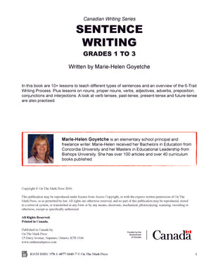 Sentence Writing - Canadian Writing Series Gr. 1-3