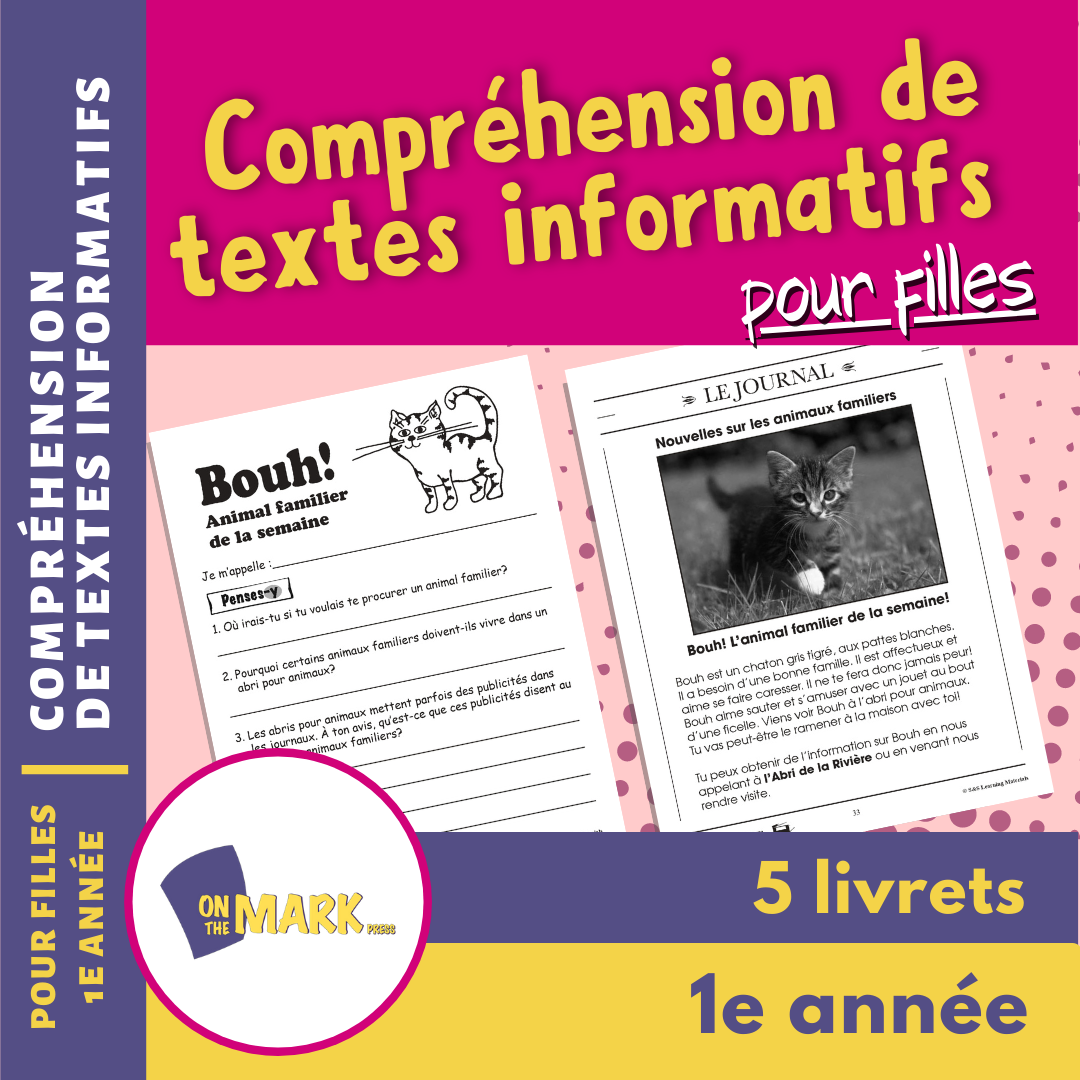 Compréhension de textes informatifs pour filles 1e année