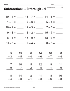 Easy Timed Math Drills: Subtraction Gr. 1-3