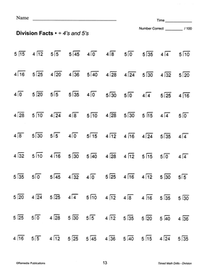 Timed Math Drills: Division Gr. 3-6