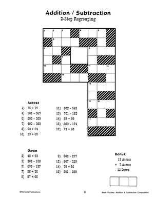 Math Puzzles: Addition & Subtraction Computation Gr. 3-6, R.L. 3-4