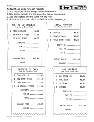 Drive-Thru Menu Math: Add & Subtract Money Gr. 3-5, R.L. 3-4