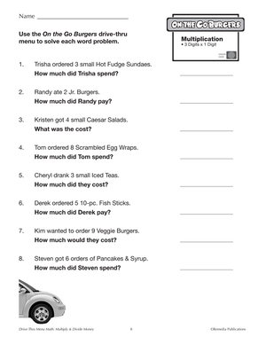 Drive-Thru Menu Math: Multiply & Divide Money Gr. 4-6, R.L. 3-4