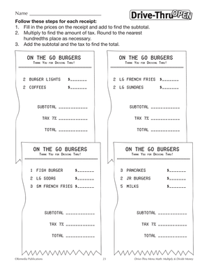 Drive-Thru Menu Math: Multiply & Divide Money Gr. 4-6, R.L. 3-4