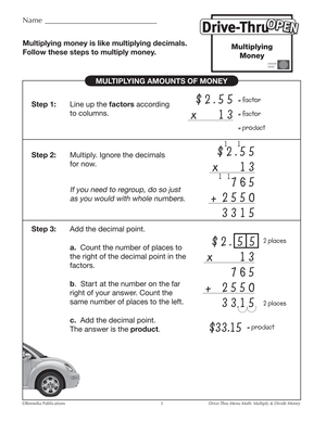 Drive-Thru Menu Math: Multiply & Divide Money Gr. 4-6, R.L. 3-4