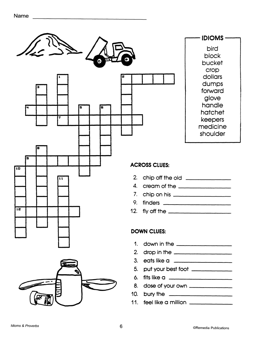 Crossword Puzzles Idioms Proverbs Gr 3 6