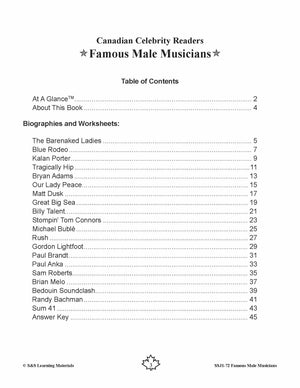 Famous Canadian Male Musicians Non Fiction Reading Grades 4-8