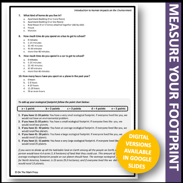 Ecological Footprint Google Slide & Printable Lesson Grades 5-8 Distan