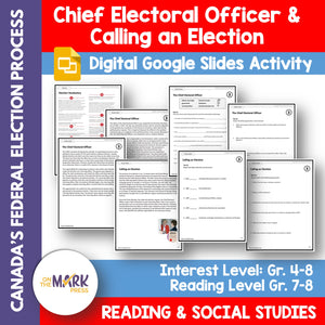 The Chief Electoral Officer & Calling an Election Google Slides & Printables! Interest Level Gr. 4-8, Reading Level Gr. 7-8