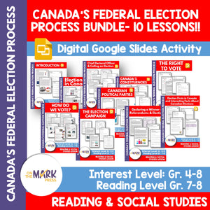 Canada's Federal Election Bundle! Google Slides & Printables! Interest Level Gr. 4-8, Reading Level Gr. 7-8