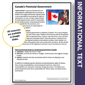 Canada's Provincial Governments: A Social Studies Reading Gr. 3-4 Google Slides