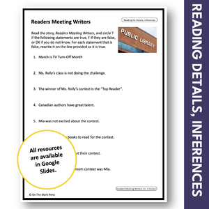 Readers Meeting Writers: No TV for a Month! Reading Google Slides Grades 3-4