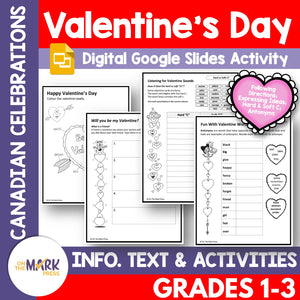 Valentine's Day Activities for Grades 1-3 Teacher Directed Google Slides & Printables