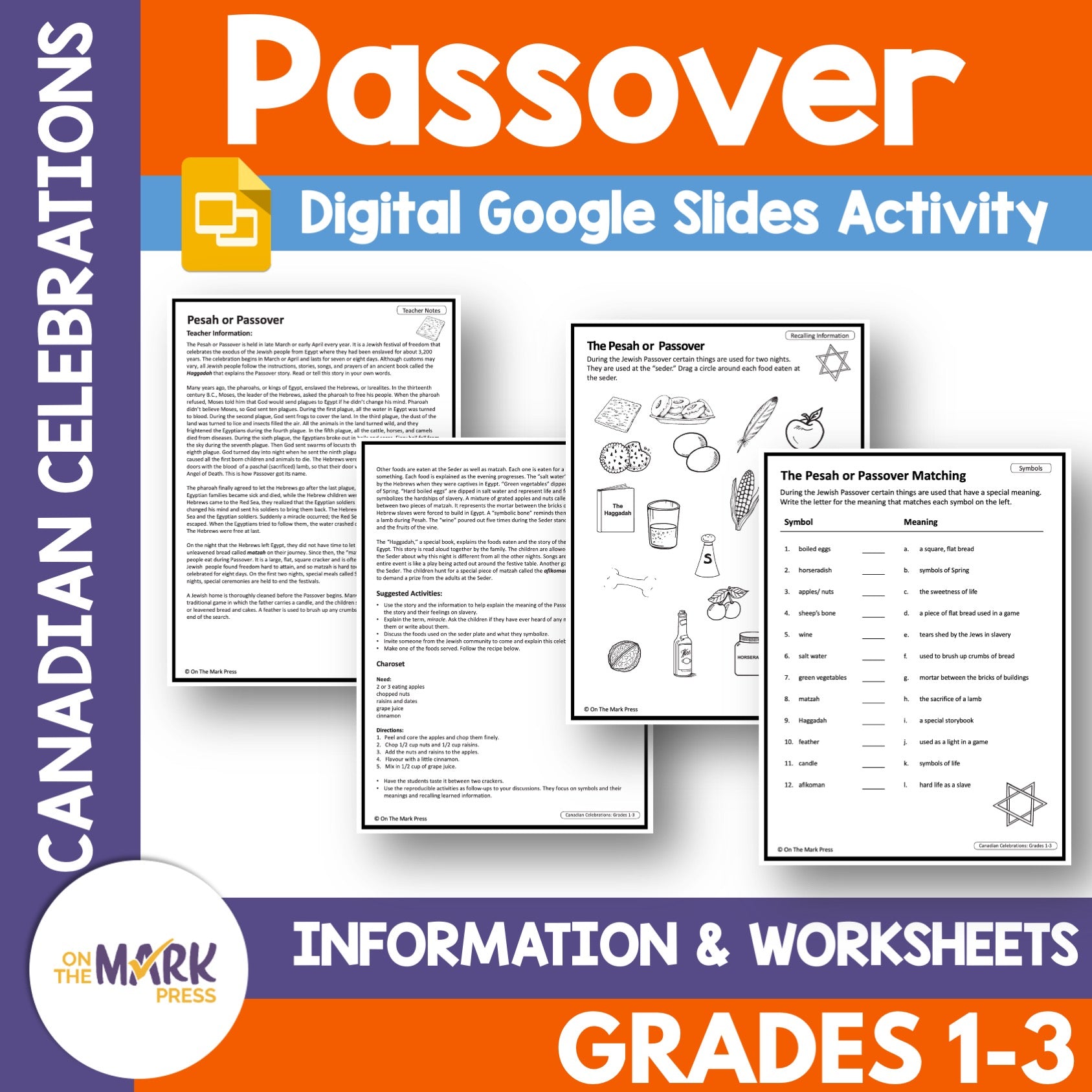 Passover Grades 1-3 Teacher Directed Lesson & Google Slides & Printables