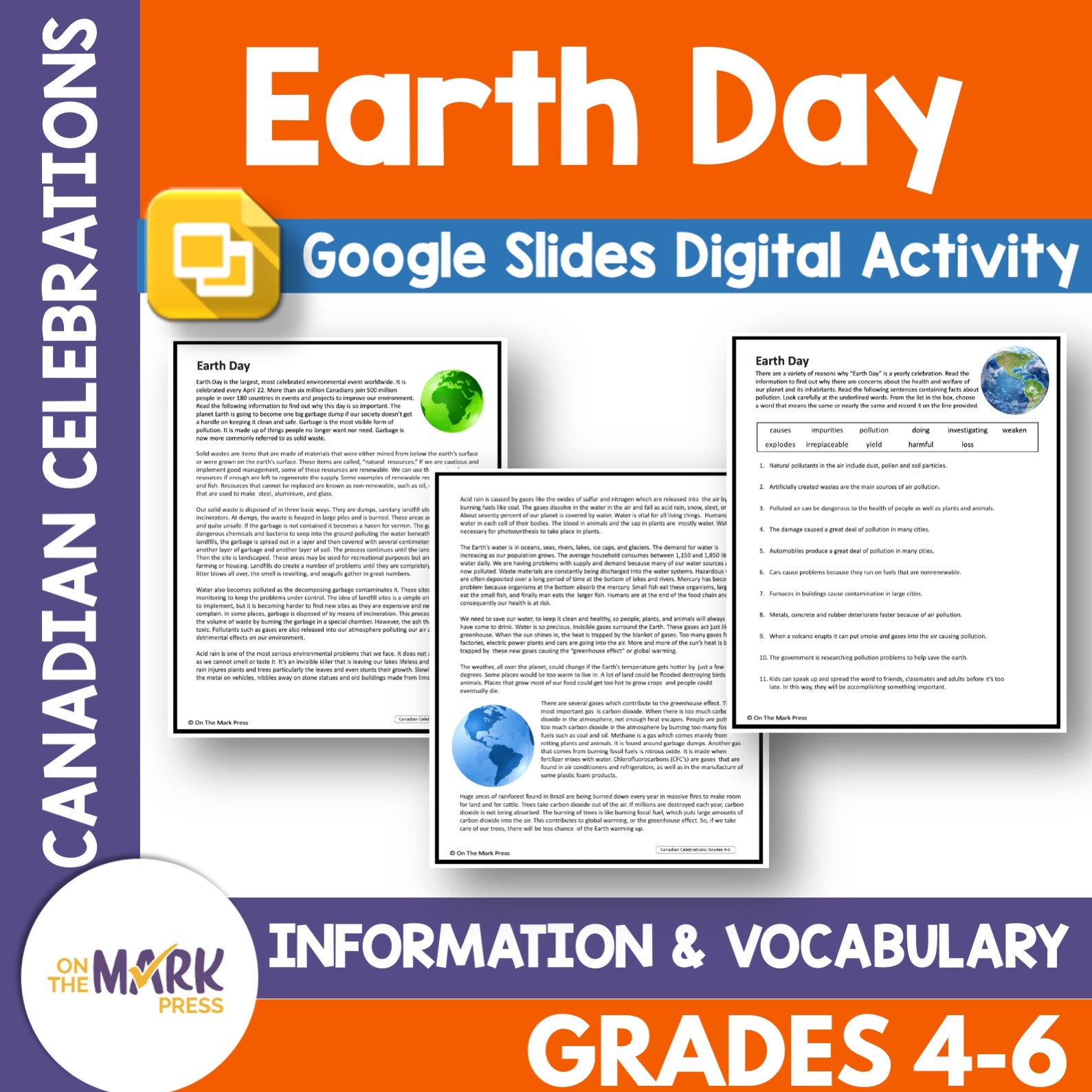 Earth Day Grades 4-6 Google Slides & Printables Lesson