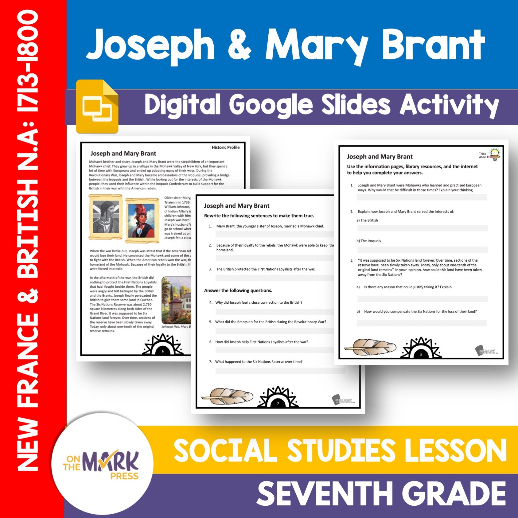 Joseph & Mary Brant Grade 7 Google Slides Lesson & Printables