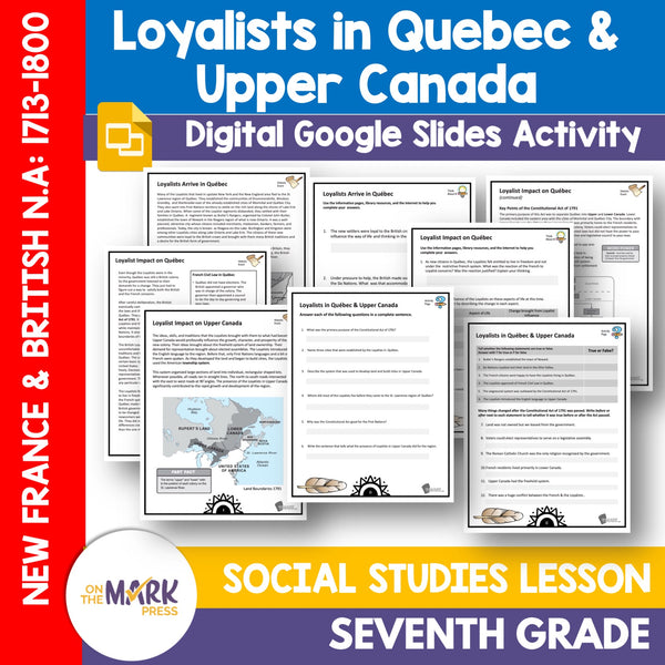 Loyalists Arrive in Quebec & Upper Canada Grade 7 Google Slides Lesson