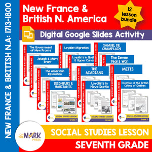 New France & Historic Events Grade 7 Google Slides Lesson & Printables Bundle!