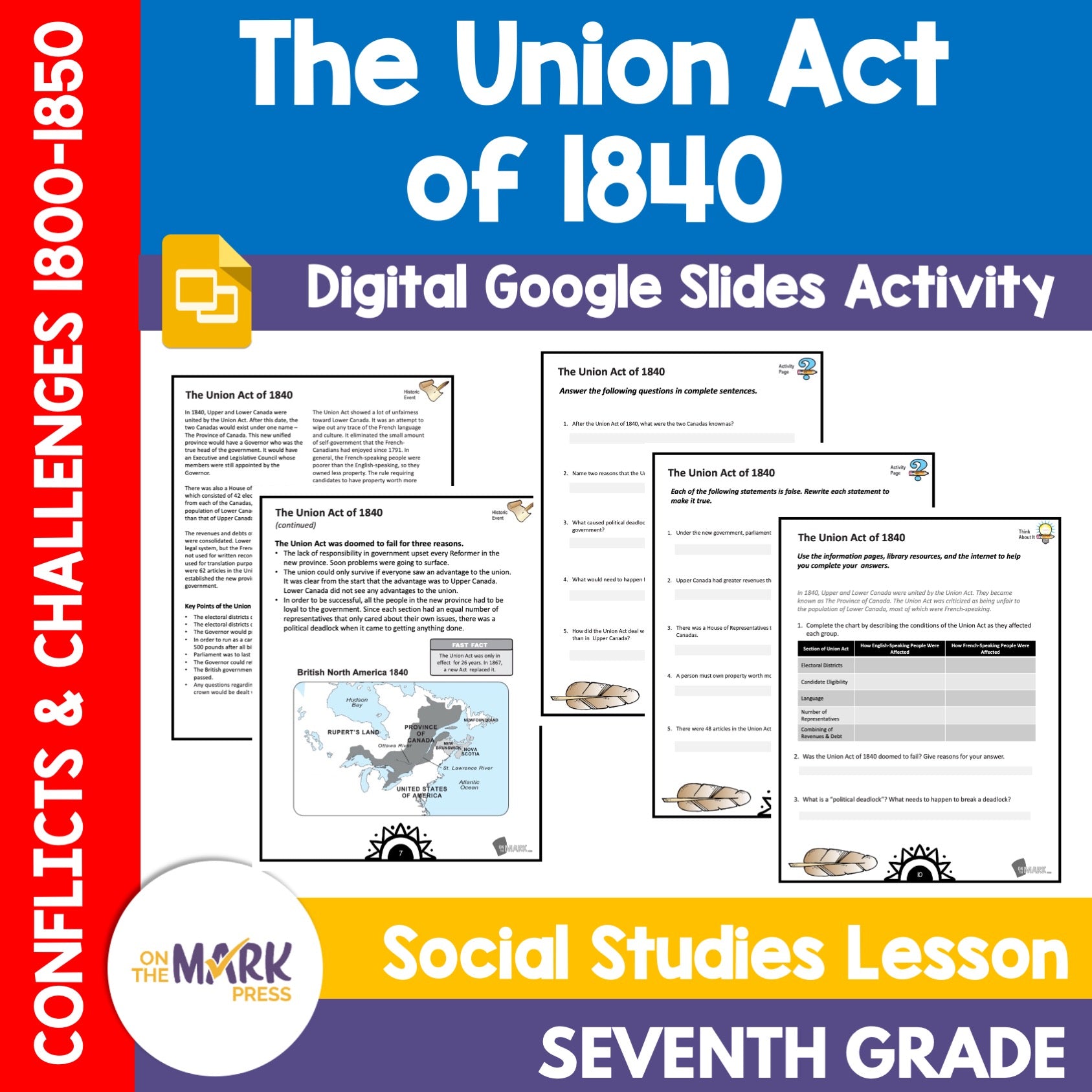 The Union Act of 1840 Grade 7 Google Slides Lesson & Printables