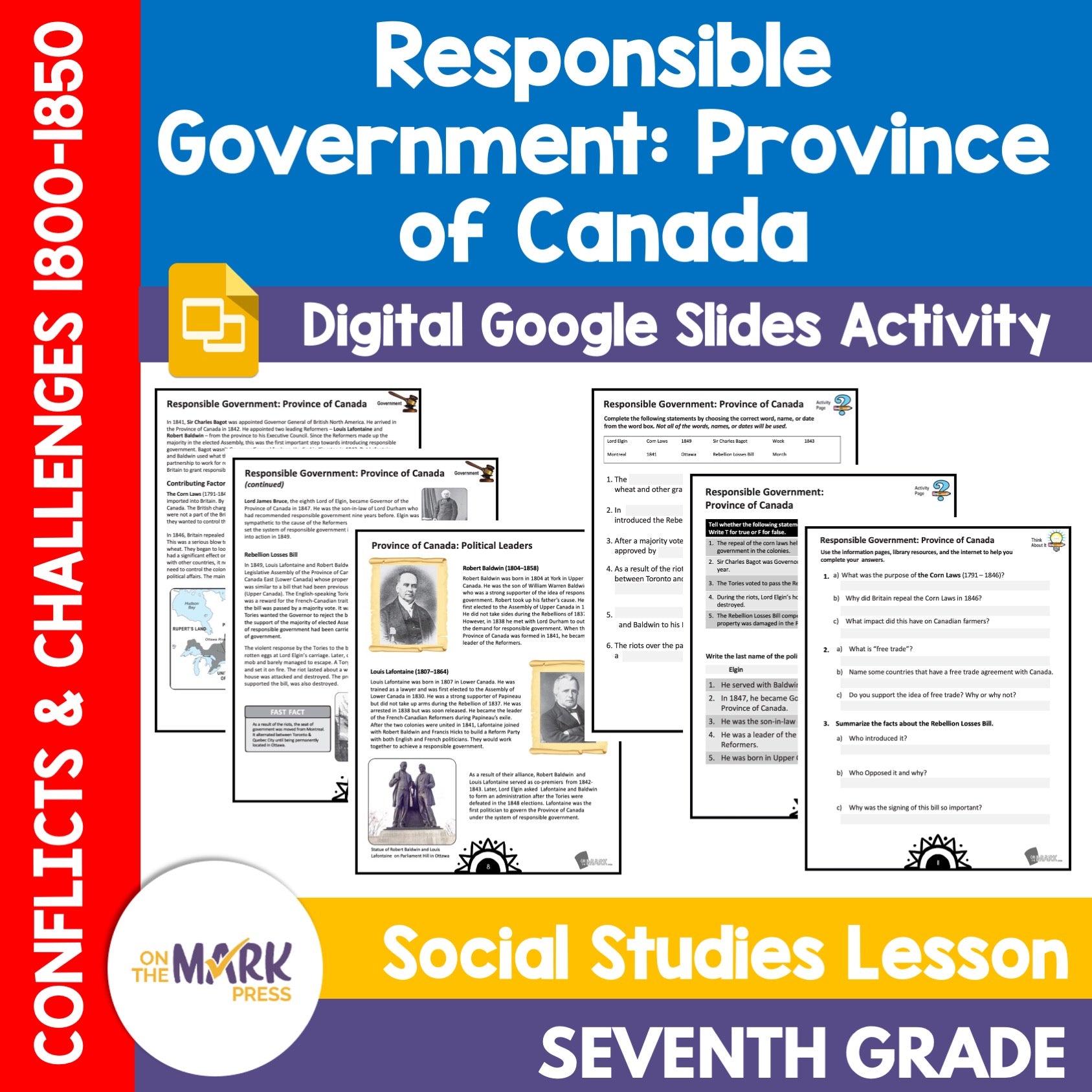The Province of Canada & It's Political Leaders from 1800-1850 Grade 7 Google Slides Lesson & Printables