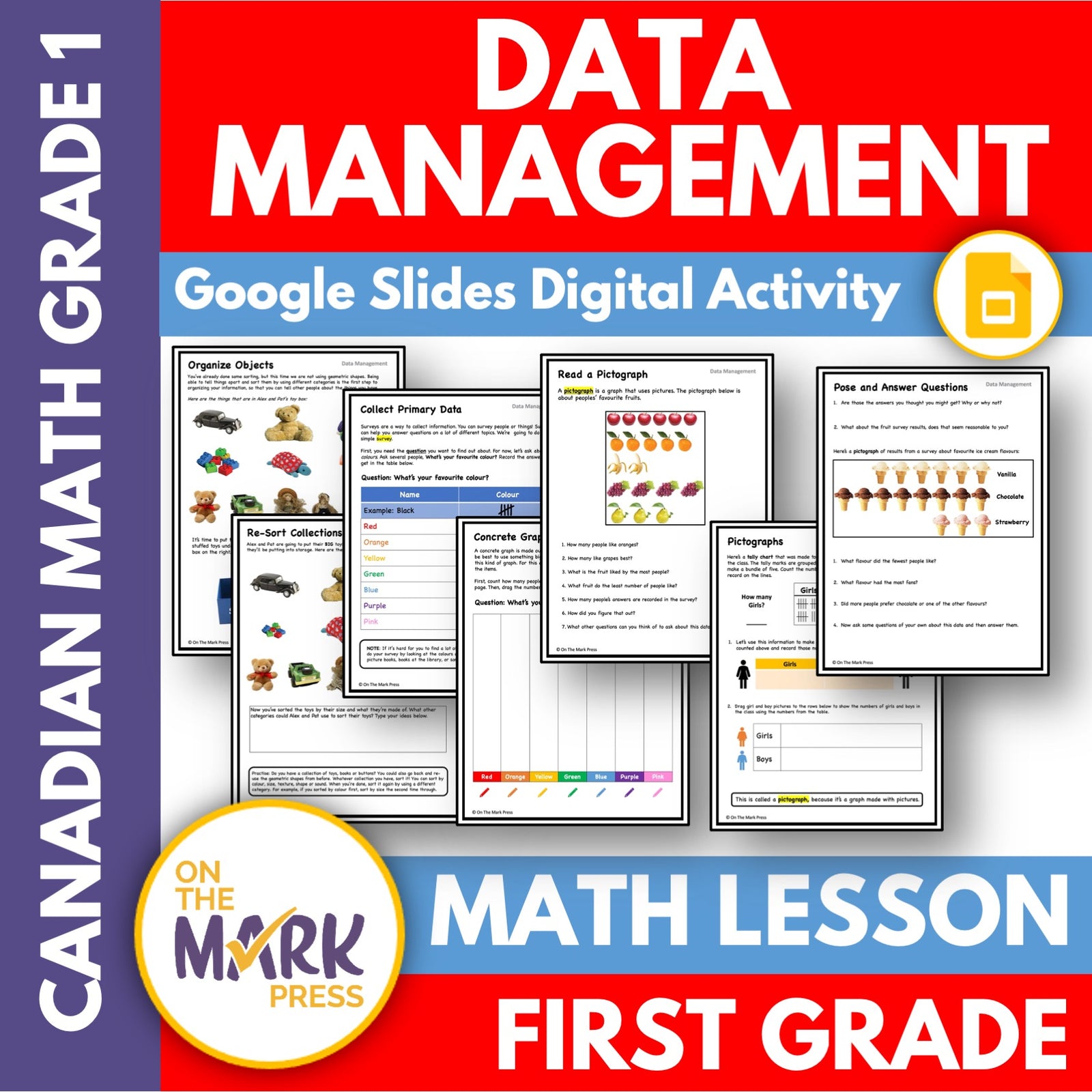 Canadian Data Management Grade 1 Google Slides & Printables