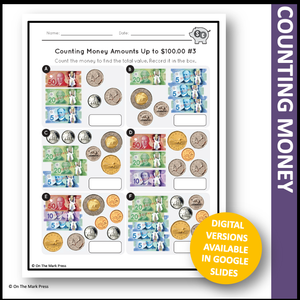 Counting Canadian Money Amounts Up to $100.00 Grade 4 Google Slides & Printables