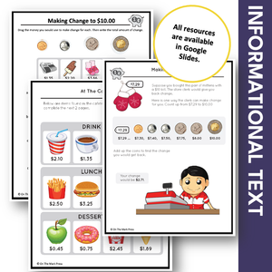 Making Change to $10 with Canadian Money Grades 3-4 Google Slides & Printables
