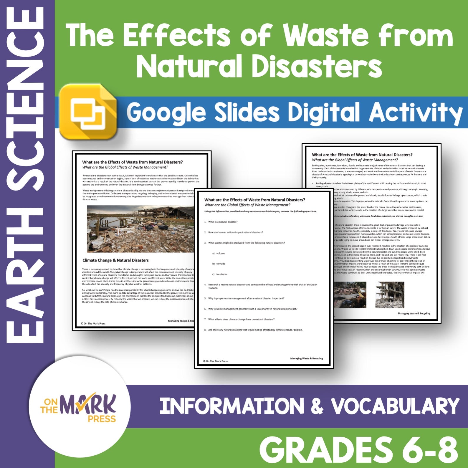 The Effects of Waste from Natural Disasters Grade 6-8 Google Slides & Printables
