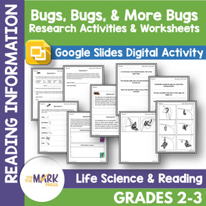 Bugs, Bugs & More Bugs Research Activities Grades 2-3 Google Slides & Printables