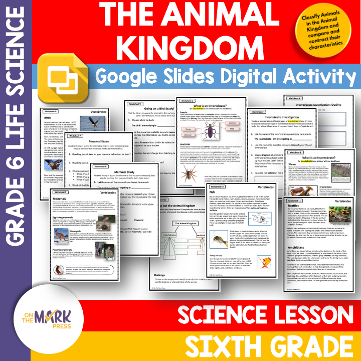 The Animal Kingdom Lessons, Grade 6 Google Slides & Printables Distance Learning