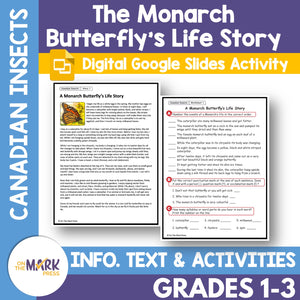 Canadian Insects: Monarch Butterfly's Life Story Reading Gr 1-3 Google Slides