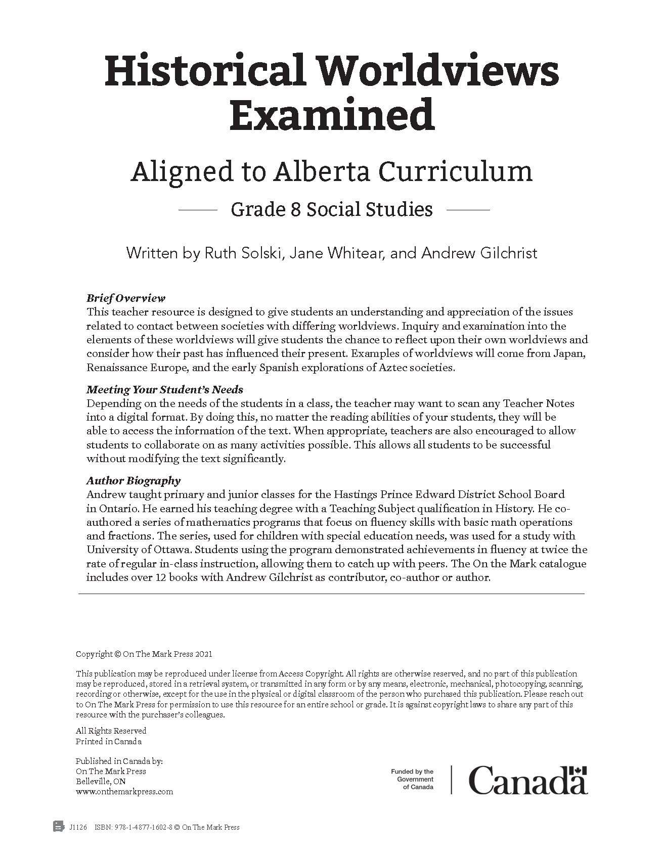 Alberta Grade 8 Social Studies Historical Worldviews Examined