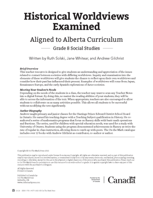 Alberta Grade 8 Social Studies: Historical Worldviews Examined