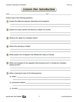 Canadian Citizenship and Immigration Lessons Grades 4-8