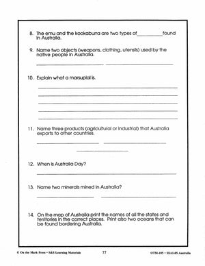 Australia "The Land Down Under" Grades 5-8