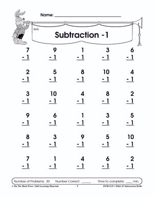 Subtraction Fact Drills Grades 1-3