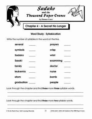 Sadako & the Thousand Paper Cranes, by Eleanor Coerr Lit Link Grades 4-6