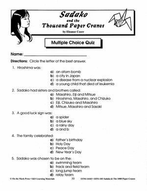 Sadako & the Thousand Paper Cranes, by Eleanor Coerr Lit Link Grades 4-6