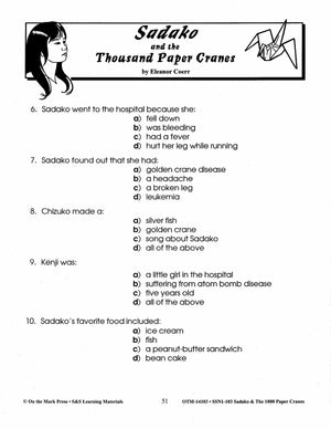 Sadako & the Thousand Paper Cranes, by Eleanor Coerr Lit Link Grades 4-6