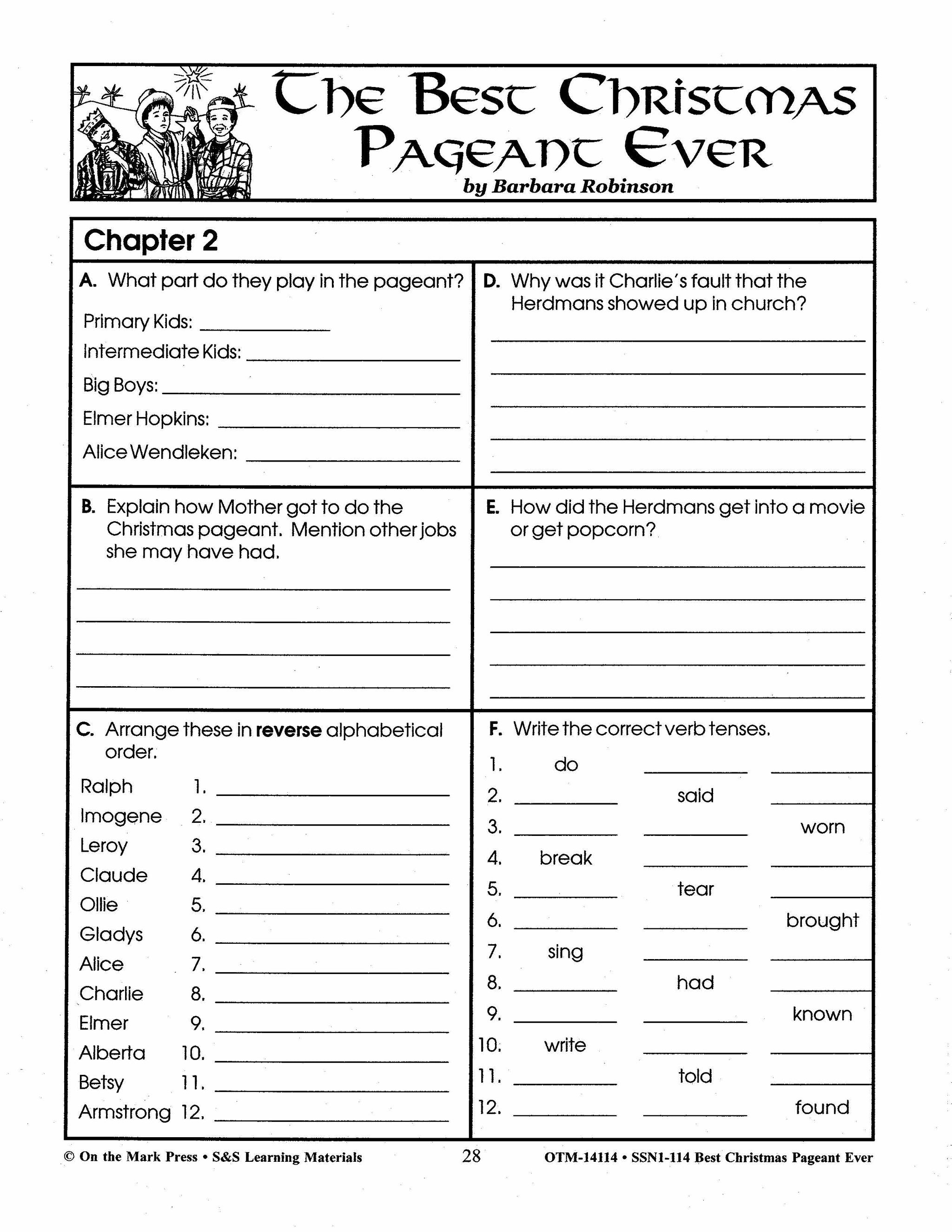 OTM14114s TheBestChristmasPageantEverGrades4 the best christmas pageant ever,barbara robinson lit link grades 4