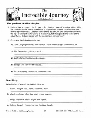 Incredible Journey, by Sheila Burnford Lit Link Grades 4-6
