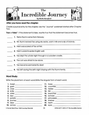 Incredible Journey, by Sheila Burnford Lit Link Grades 4-6