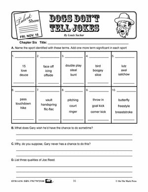 Dogs Don't Tell Jokes, by Louis Sachar Lit Link Grades 4-6