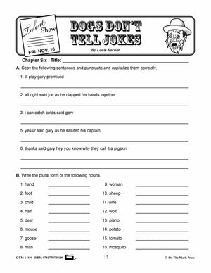 Dogs Don't Tell Jokes, by Louis Sachar Lit Link Grades 4-6