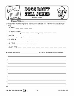 Dogs Don't Tell Jokes, by Louis Sachar Lit Link Grades 4-6