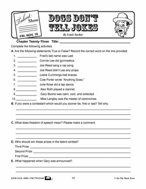 Dogs Don't Tell Jokes, by Louis Sachar Lit Link Grades 4-6