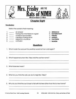 Mrs. Frisby & the Rats of Nimh, by Robert C. O'Brian Lit Link Grades 4-6