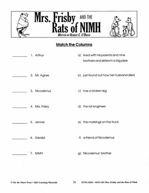 Mrs. Frisby & the Rats of Nimh, by Robert C. O'Brian Lit Link Grades 4-6