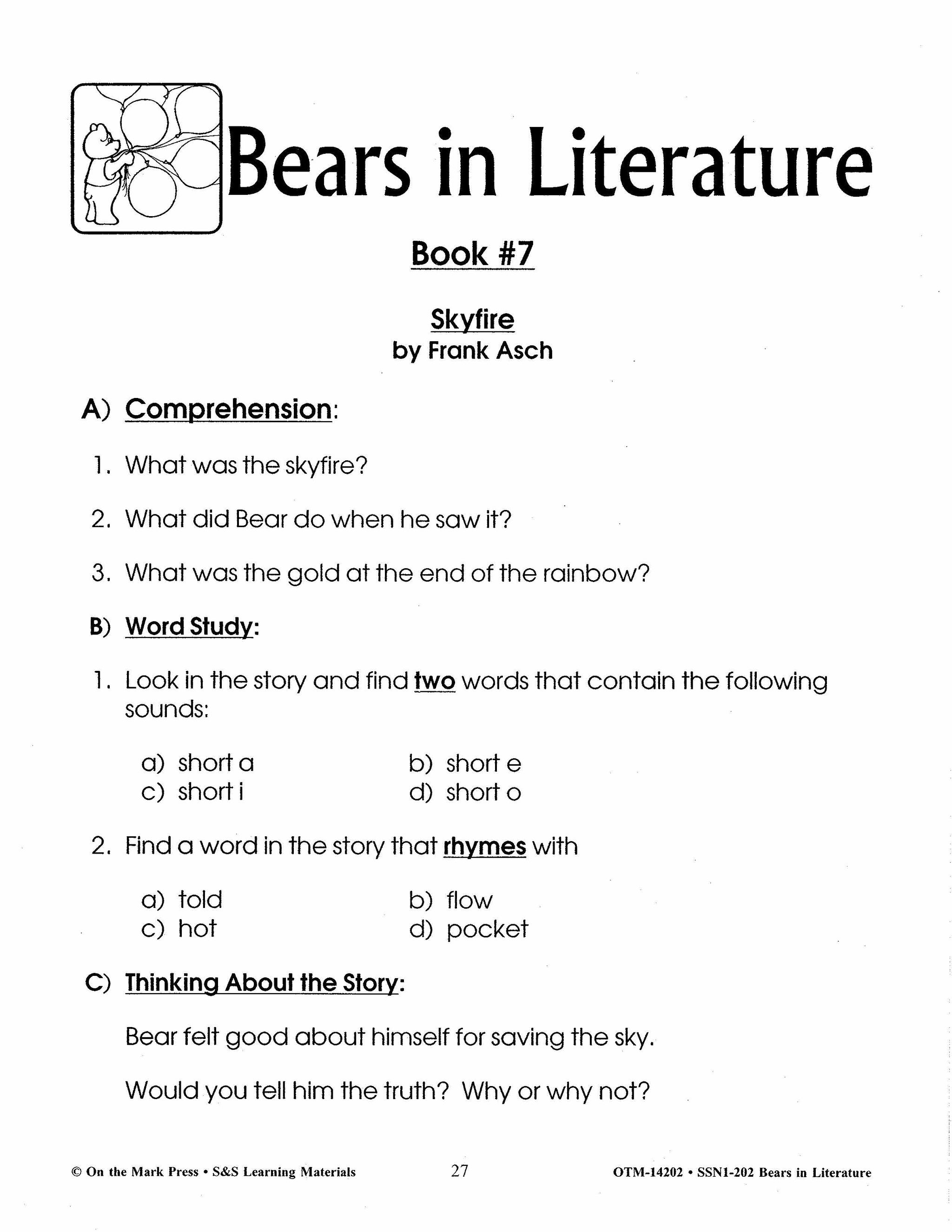 Bears in Literature - Corduroy, Beady Bear, Bearymore and more! Grades 1-3